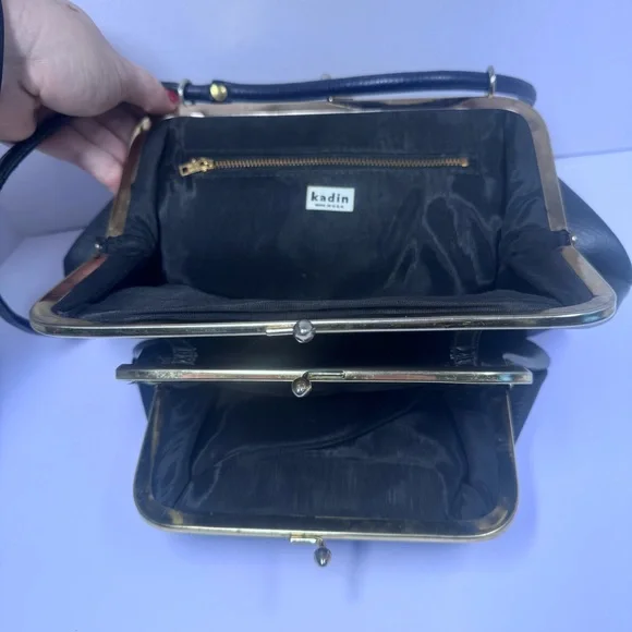 Vintage Kadin Double Snap Purse Black Leather Inside Zipper Rare Purse - Picture 6 of 16